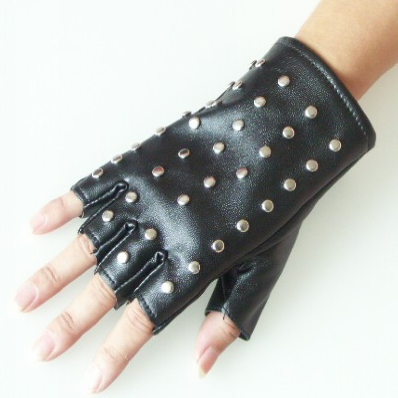 Star punk gloves ds rivet female leather PU black hip-hop lucy refers to