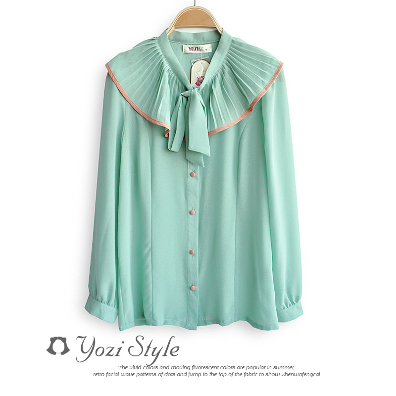 Star style  2012 sweet gentlewomen ruffle stand collar long-sleeve 6 shirt zb406