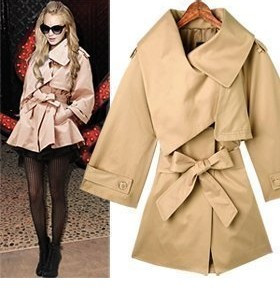 Star style elegant slim poncho trench outerwear beige navy blue pink Free Shipping