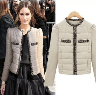 Star Style Winter short cotton-padded jacket women's outerwear Leopard Elegant Short Down Coat Black /Khaki QY13011016