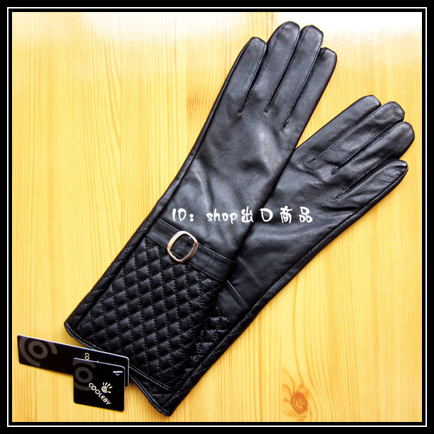 Star women's genuine suede leather gloves long design leather gloves plaid 33cm paragraph