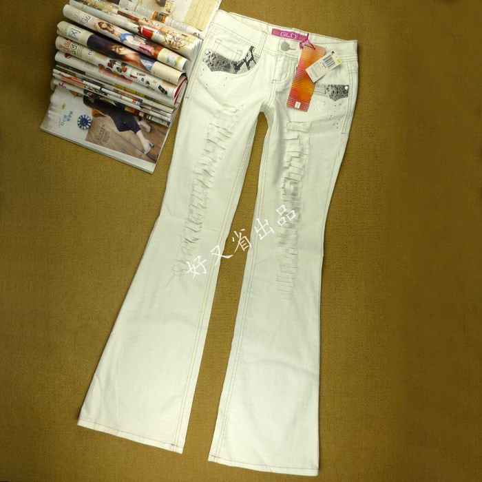 Stared ! 2012 glo female cool white hole big horn jeans plus size available