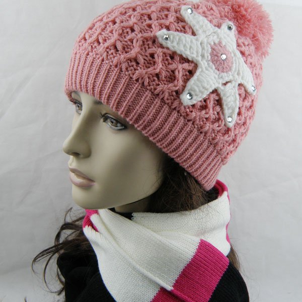 Starfish Design Knitted hat Women With fuzz ball Winter thick Wholesale 6 Colors MIX B11122 Free Shipping