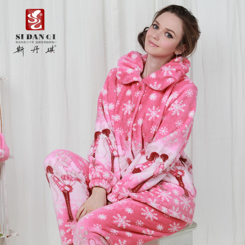 Stein autumn and winter flannel lounge sleepwear long-sleeve thickening coral fleece sleepwear female set lounge female