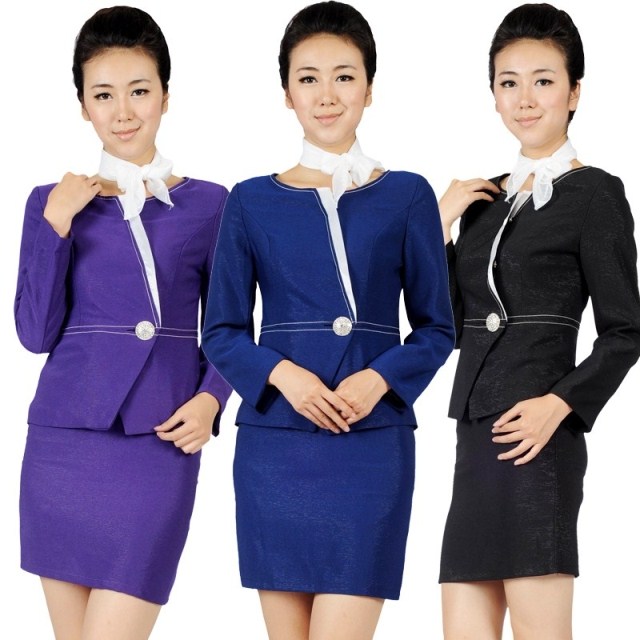 Stewardess clothing professional set work wear ol front desk white collar suit spring and summer uniform women's