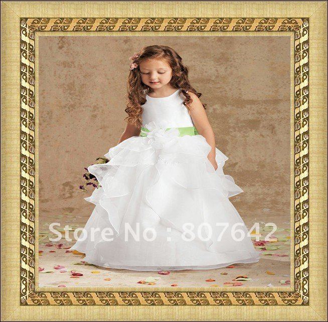 Stocks ! Only 1pc ! Beautiful White children dress ankle-length satin flower girl dresses Sky890