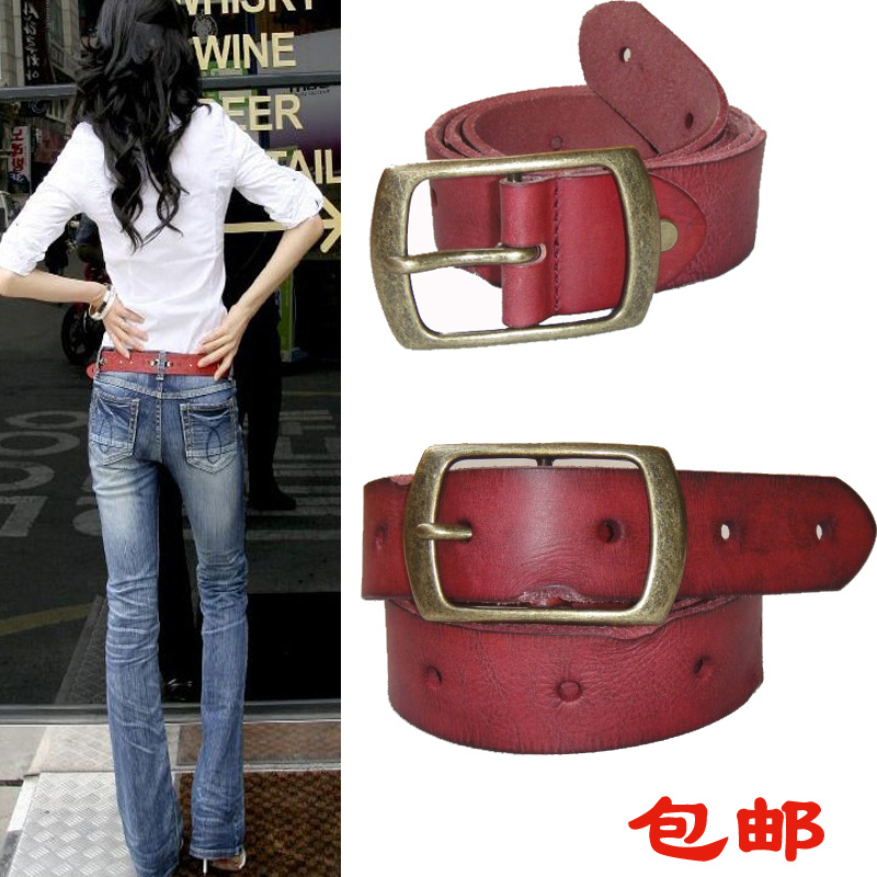 Strap genuine leather all-match women's Women elegant vintage red jeans belt first layer of cowhide