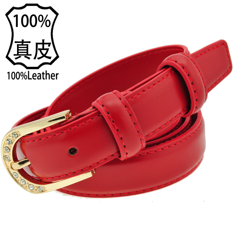 Strap women's genuine leather candy color cowhide pin buckle rhinestone belt Women belt