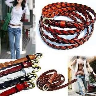 Strap women's thin belt genuine leather lengthen double-circle cowhide knitted all-match fashion pin buckle vintage belt