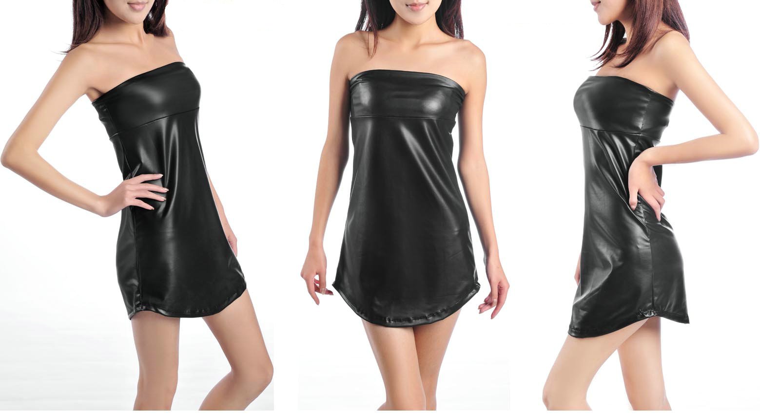 Strapless Faux  leather dresses for women,Black leather dresses online