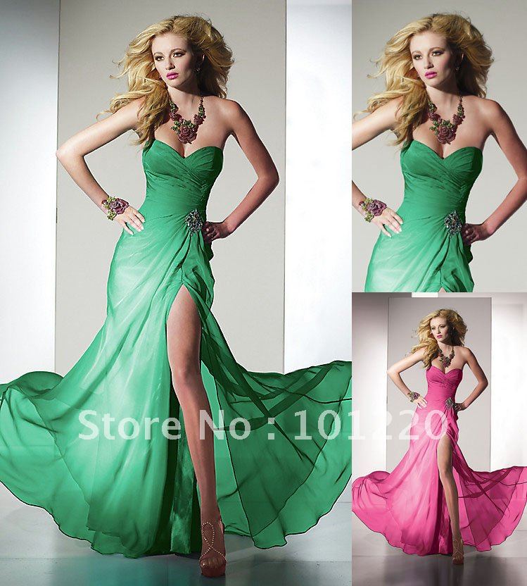 Strapless Formal Gown Ruched Bodice  Front Slit Evening Dresses Sweetheart Party Dresses