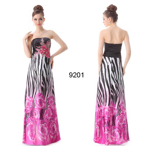 Strapless Printed Embroidery Ruffles Padded Evening Gown