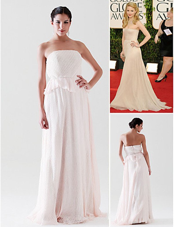 Strapless Sleeveless A Line Floor Length Prom Party Evening Dianna Agron Celebrity Dresses