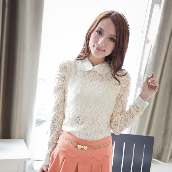 strapless white blouse Kerr elegant ol lace basic shirt peter pan collar long-sleeve lace basic shirt lace tops women