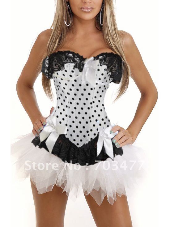Strapless white dot corset dress bow lace up corset with white dress  wholesale and retailer high quality low price