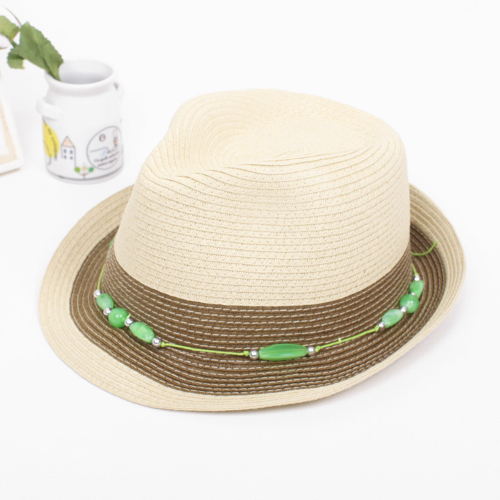 Straw braid beaded patchwork jazz hat roll-up hem sunbonnet sun hat summer hiphop fashion small fedoras