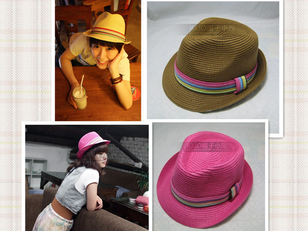 Straw braid fedoras decoration hat female summer hat