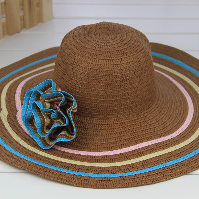 Straw braid female flower big along the cap sunbonnet beach cap large brim hat summer anti-uv strawhat