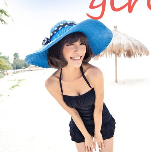 Straw braid hat beach big along the cap large cap sun-shading strawhat beach cap bandeaus