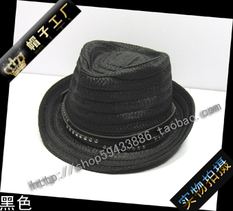 Straw braid hat beach fashion jazz male women's spring summer casual outdoor hiphop hat black