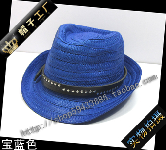 Straw braid hat beach fashion jazz male women's spring summer outdoor hiphop hat navy blue FREE SHIPPING