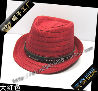 Straw braid hat beach fashion jazz male women's spring summer outdoor hiphop hat red