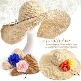 Strawhat big along the cap handmade crocheted folding female summer beach sunbonnet ht67