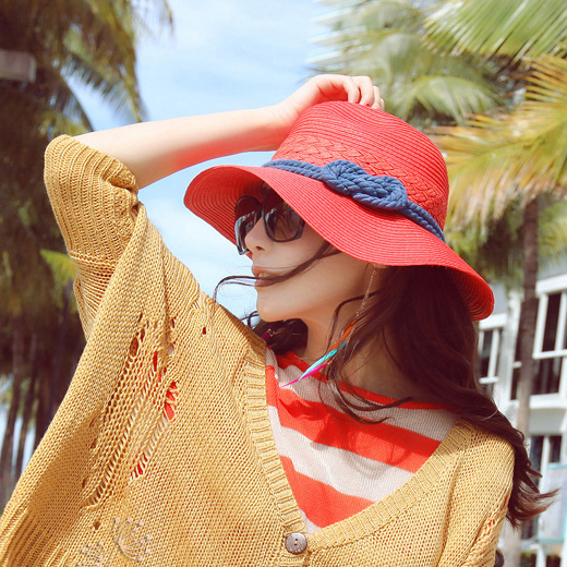Strawhat summer sunbonnet anti-uv sun hat outdoor beach cap women's hat