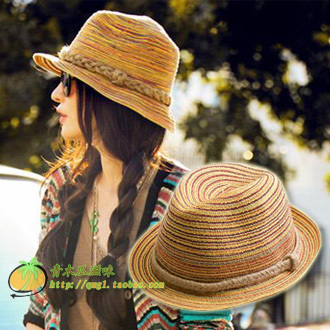 Strawhat sun-shading hat beach cap roll up hem formal dress cap summer female