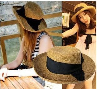 Strawhat sun-shading hat big along the cap beach cap roll up dome hem formal dress cap summer