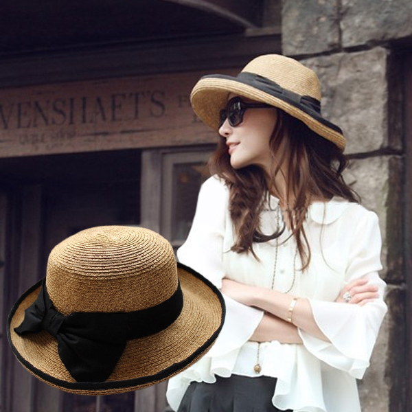 Strawhat sun-shading hat big along the cap beach cap roll up dome hem formal dress cap summer female