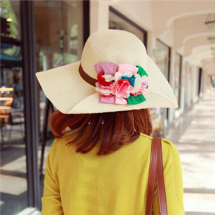 Strawhat women's three-dimensional flower big along the cap roll up hem large brim hat sunbonnet sun hat beach cap