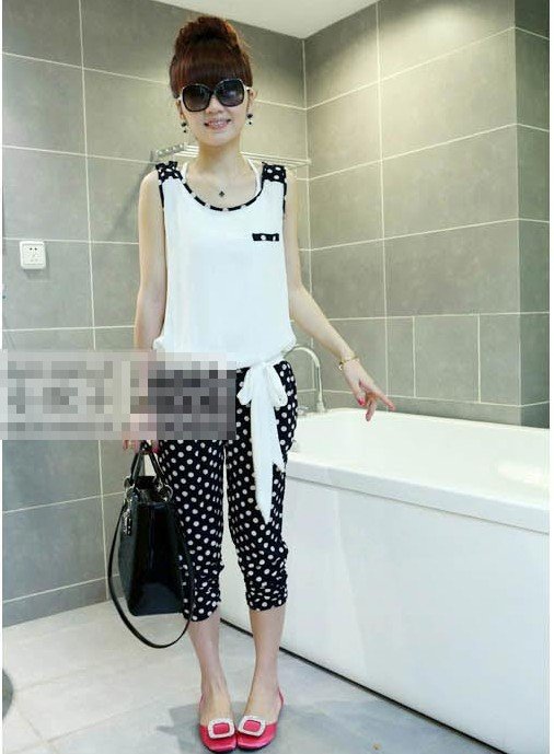 street fashion summer women's chiffon dot colorful jumpsuit overalls with waistband wholesale
