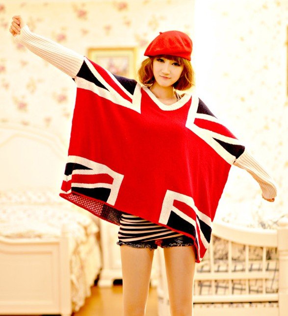 Street Fashion Women Union Jack Loose Sweaters, Ladies Knitted Plus Size Tops with American  Flag Free Delivery