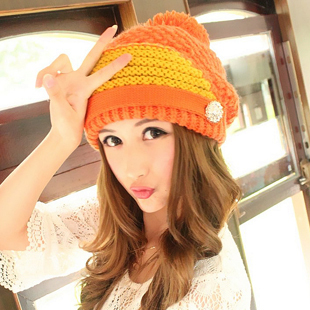 Street mix match color block knitted hat knitted hat autumn and winter millinery thermal dm