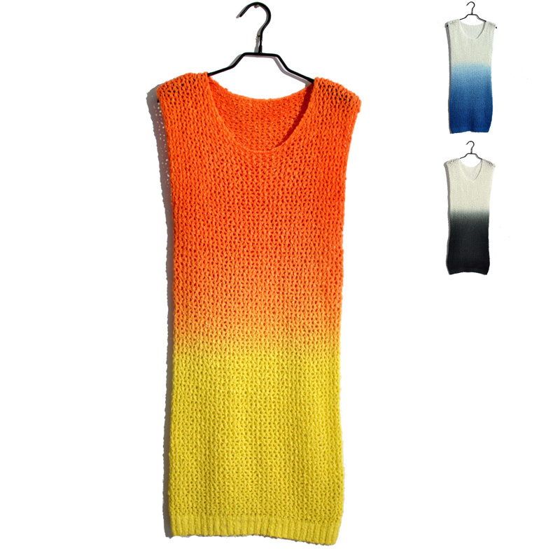 Street trend autumn and winter dip dyeing gradient color medium-long sweater tank dress one-piece dress