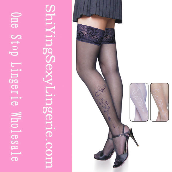 Stretch  Black Jacquard Stockings Cheap Price Drop Shipping LC79120