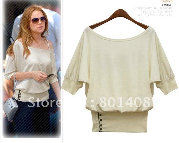 STRETCH BOAT NECK BATWING TOP APRICOT (BEIGE,BLACK)SZ S 1017