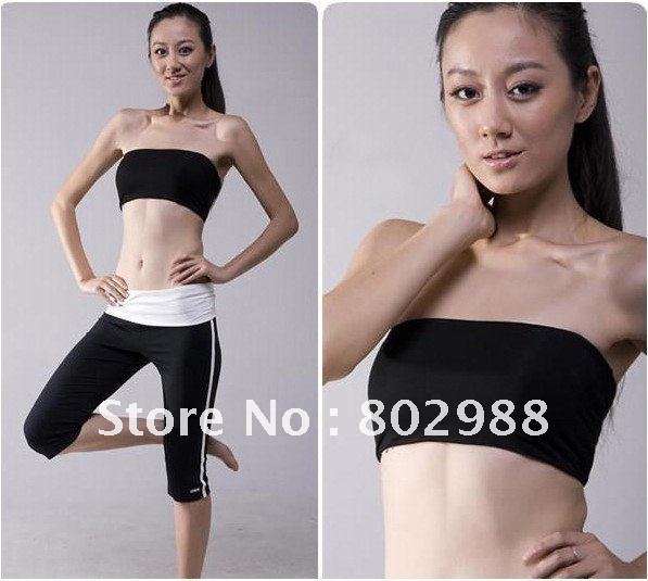 STRETCHY BASIC YOGA WORKOUT BLACK WHITE BANDEAU BRA MINI TUBE TOP