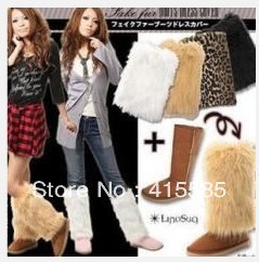 strip load warm hair shoe set/socks/fur leg sleeve/fur shoe covers grows (snow black)