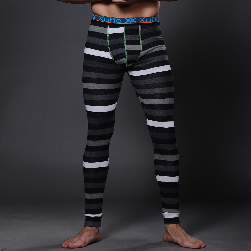 Stripe body shaping male padded male long johns male warm pants legging