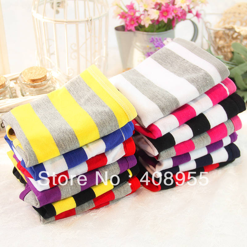 Stripe colorful comfortable close-fitting women's mid waist panties ultra elastic cotton brief panties 5PCS