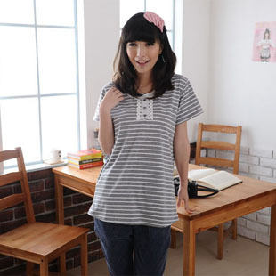 Stripe short-sleeve maternity t-shirt summer cool maternity top basic shirt maternity clothing summer