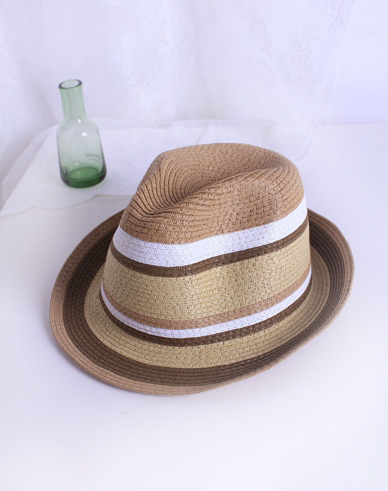 Striped color block fedoras straw braid summer general all-match hat high quality bucket hat