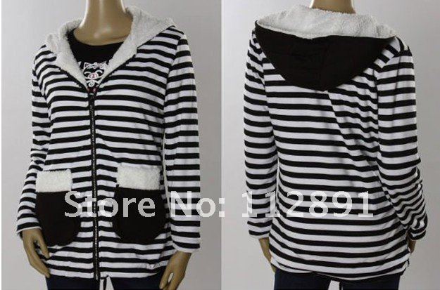 STRIPED ZIP HOODED JACKET COAT M0272