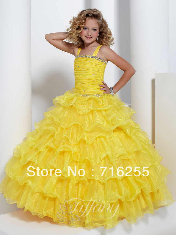 Stuning Yellow Flower Girl Dresses Floor Length Ball Gown Organza Children's Pageant Dresses