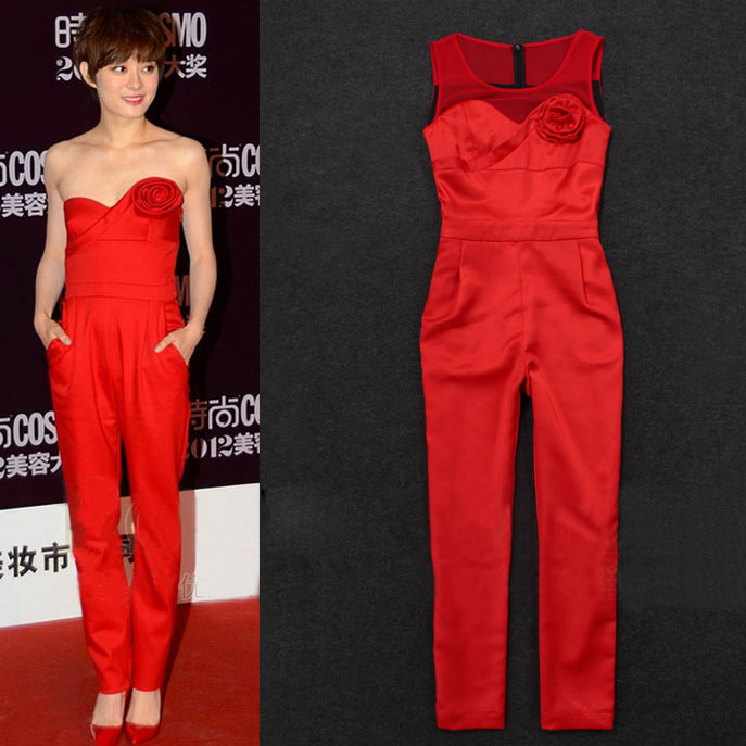 Stunning 2013 Spring and Summer  Fashion Women's Appliques Deco Red Slim Jumpsuit Elegant Formal Rompers SS13028