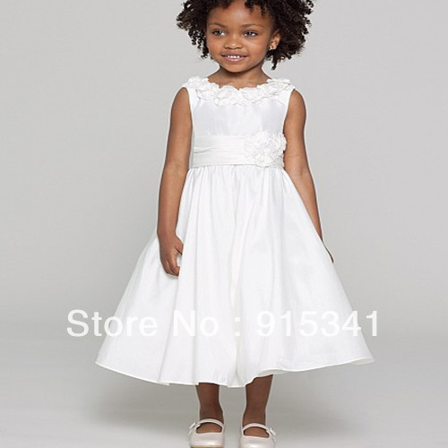 Stunning A-line Scoop Neck White Taffeta Ankle Length Discount Flower Girls Dress