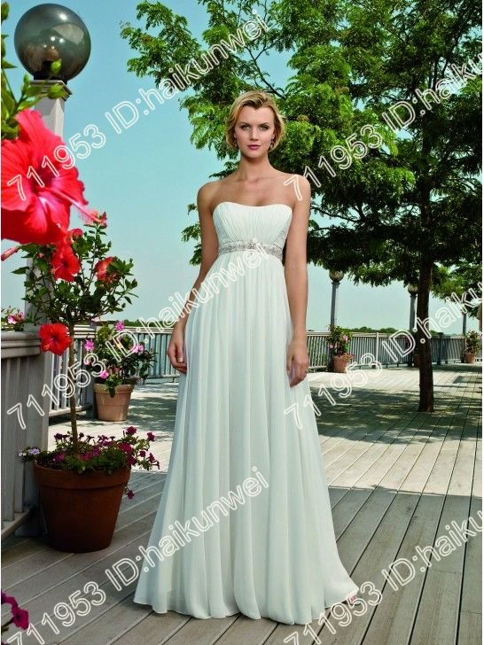 Stunning Delicate Chiffon Strapless A-Line wedding gown with crystal beaded waist