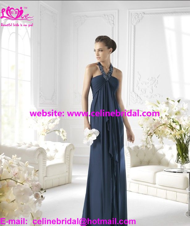 Stunning Dignified Exquisite High Quality A-line Chiffon Designer  Sparkle Beaded Halter  Prom /Cocktail/Evening/Party Dresses